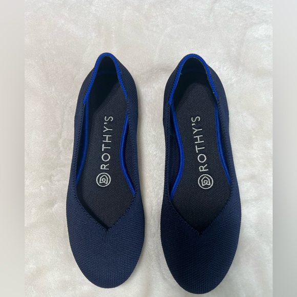 Rothy’s The Flat Round Toe Flats Navy Blue Knit Women’s Size 5 Sustainable Shoes - Picture 2 of 11